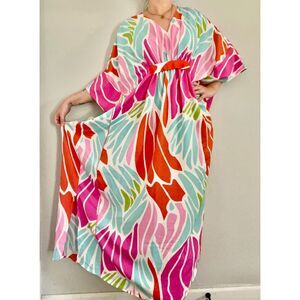 NEW Natori Papillon Caftan Coverup in Bright Coral Size M NWT (Orig. $195)